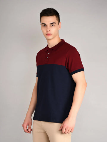 Maroon Cut & Sew Regular Fit T-Shirt TIM PARIS