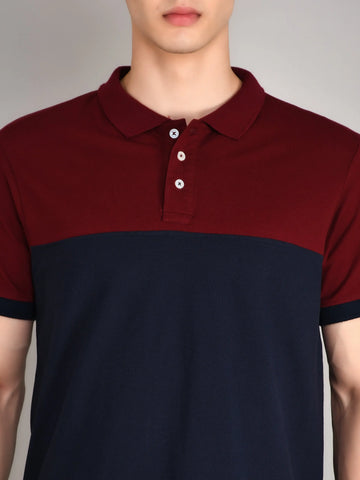 Maroon Cut & Sew Regular Fit T-Shirt TIM PARIS