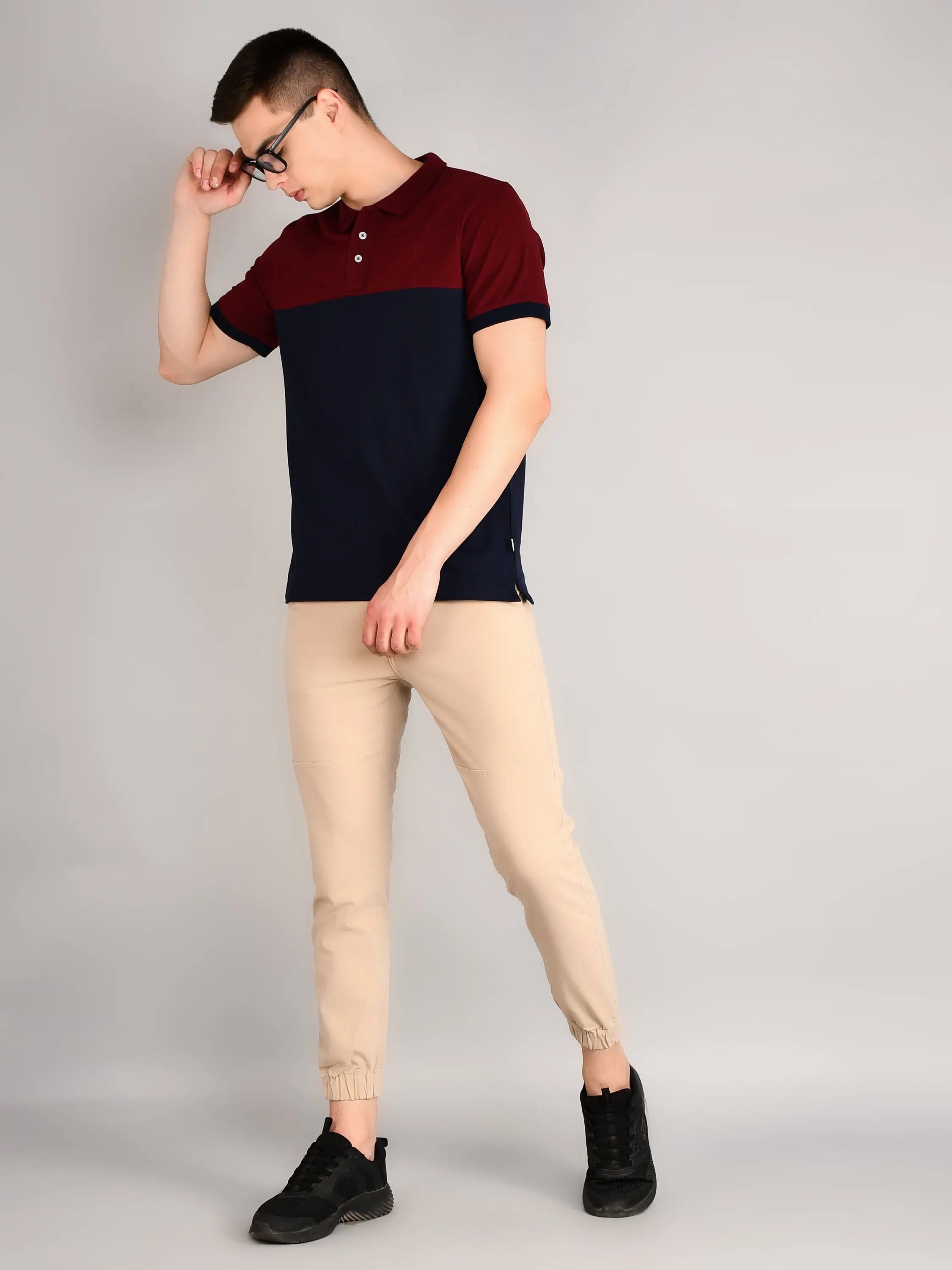 Maroon Cut & Sew Regular Fit T-Shirt TIM PARIS