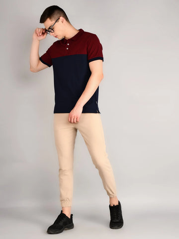 Maroon Cut & Sew Regular Fit T-Shirt TIM PARIS