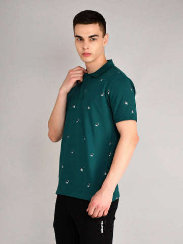 Teal Blue Printed Polo T-Shirt Tim Paris