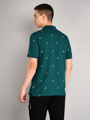 Teal Blue Printed Polo T-Shirt