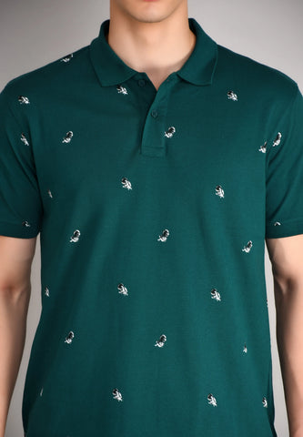 Teal Blue Printed Polo T-Shirt Tim Paris