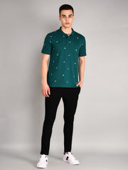 Teal Blue Printed Polo T-Shirt