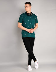 Teal Blue Printed Polo T-Shirt
