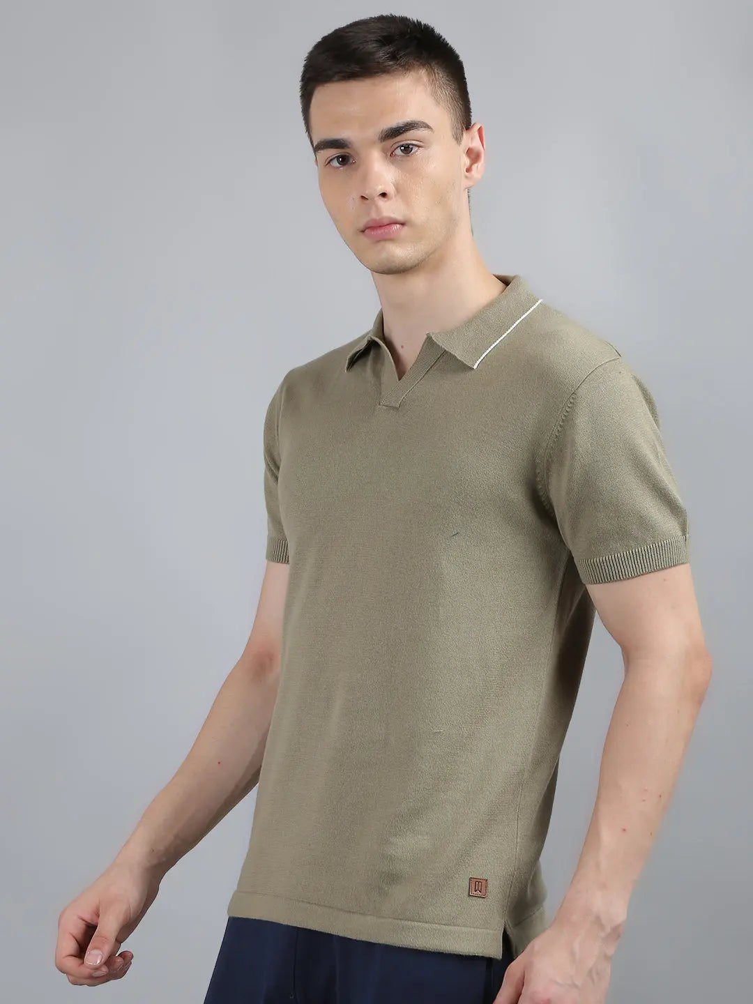 Green Solid Regular Fit Knit Polo T-Shirt Tim Paris