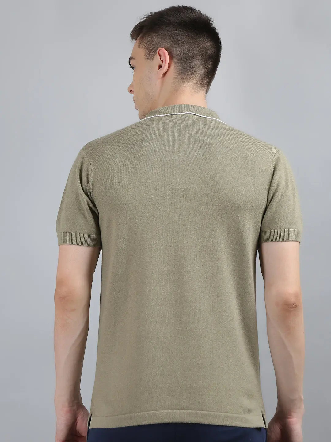 Green Solid Regular Fit Knit Polo T-Shirt Tim Paris