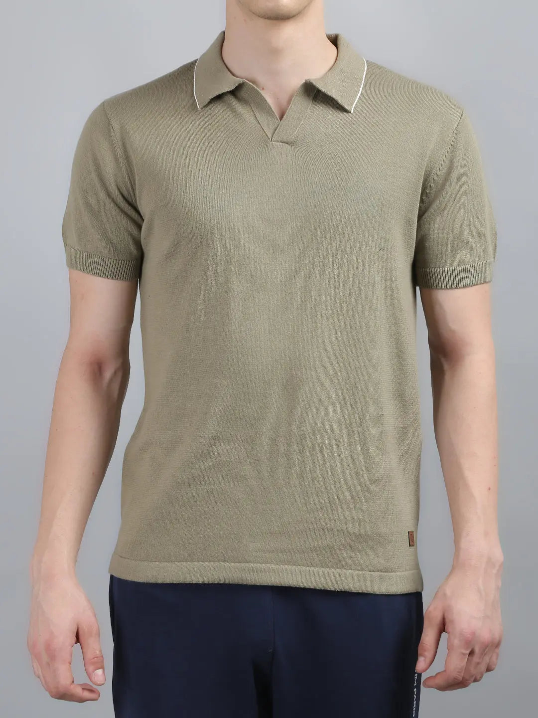 Green Solid Regular Fit Knit Polo T-Shirt Tim Paris