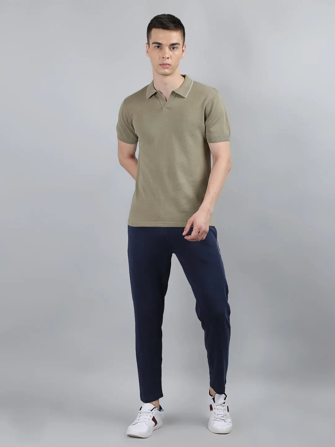 Green Solid Regular Fit Knit Polo T-Shirt Tim Paris