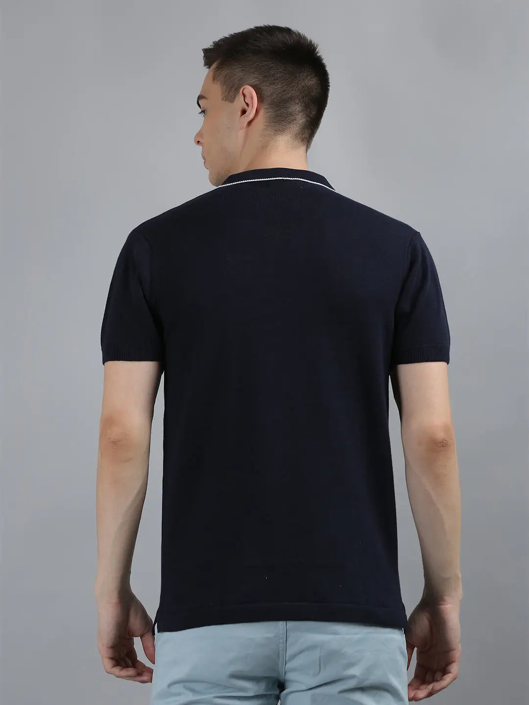 Navy Solid Regular Fit Knit Polo T-Shirt Tim Paris