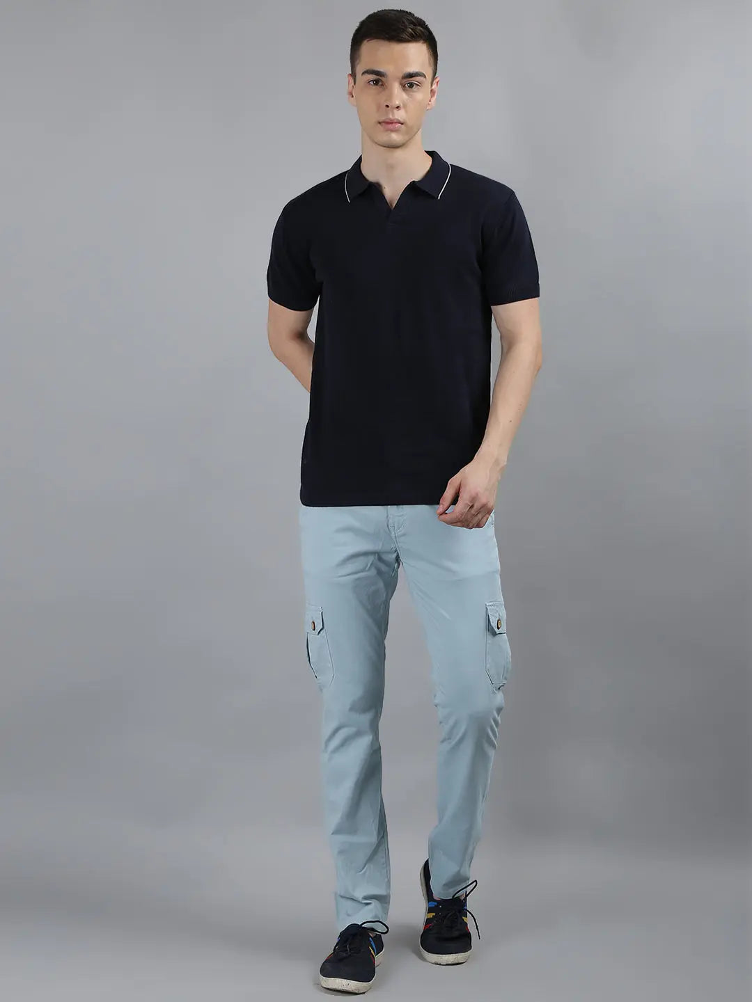 Navy Solid Regular Fit Knit Polo T-Shirt Tim Paris
