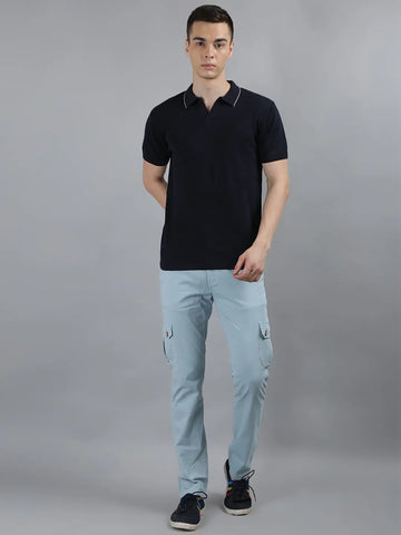 Navy Solid Regular Fit Knit Polo T-Shirt Tim Paris