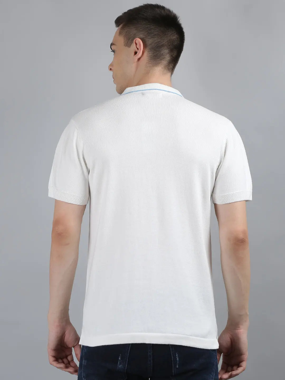 White Solid Regular Fit Knit Polo T-Shirt Tim Paris