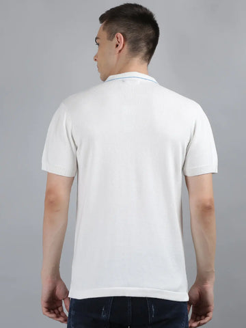White Solid Regular Fit Knit Polo T-Shirt Tim Paris