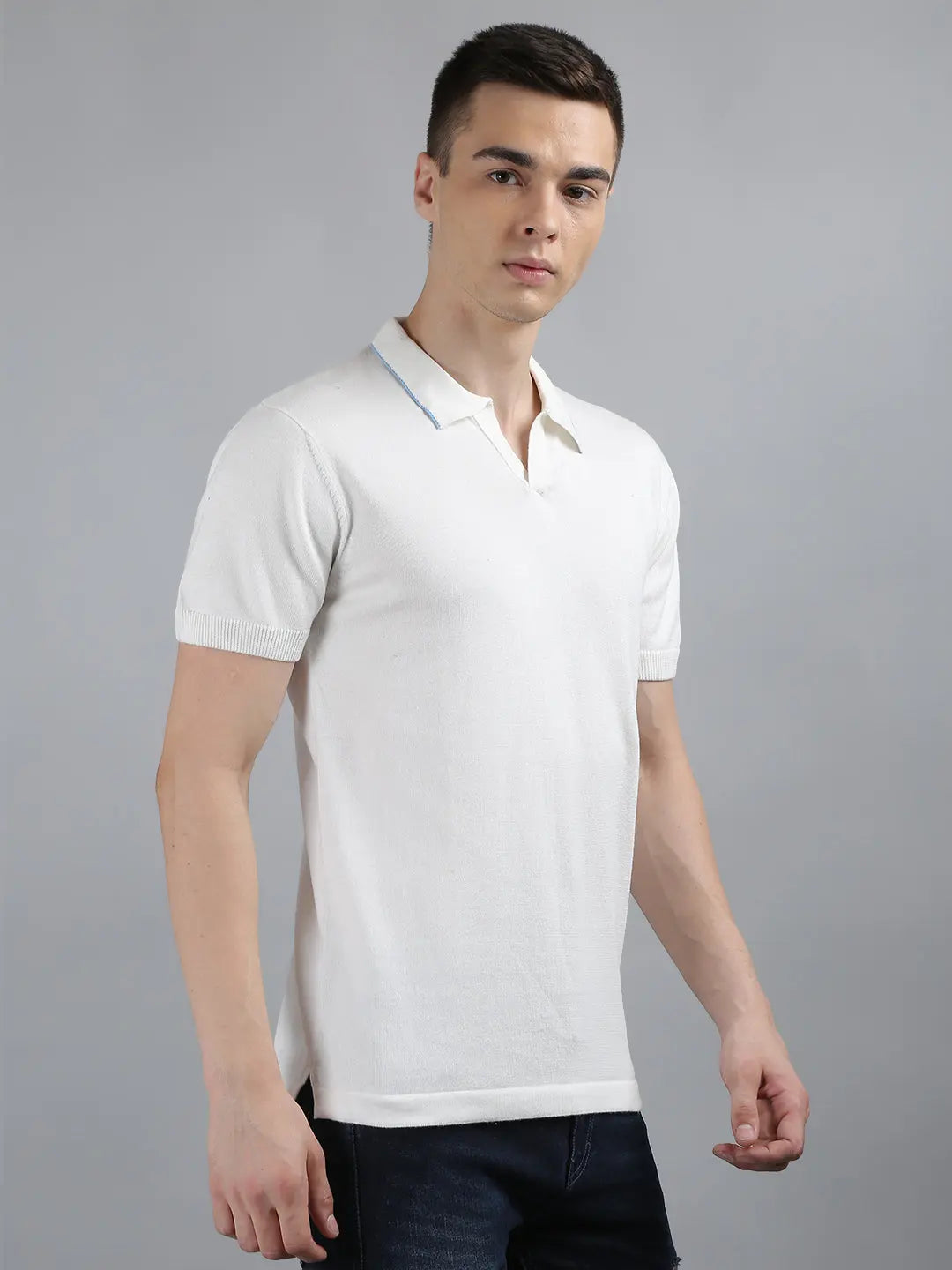 White Solid Regular Fit Knit Polo T-Shirt Tim Paris