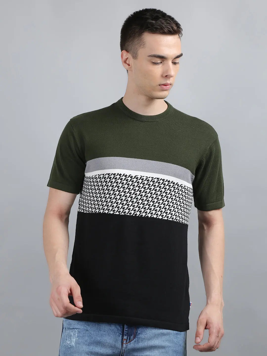 Green Solid Regular Fit Knit T-Shirt TIM PARIS