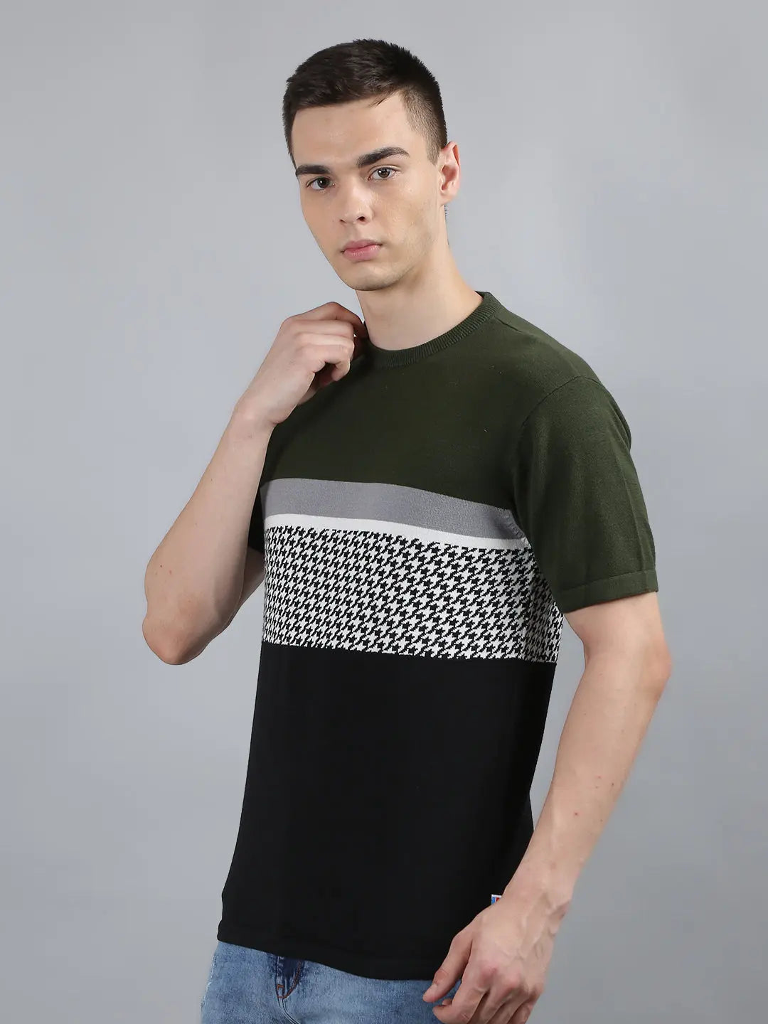 Green Solid Regular Fit Knit T-Shirt TIM PARIS