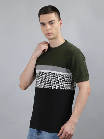 Green Solid Regular Fit Knit T-Shirt TIM PARIS