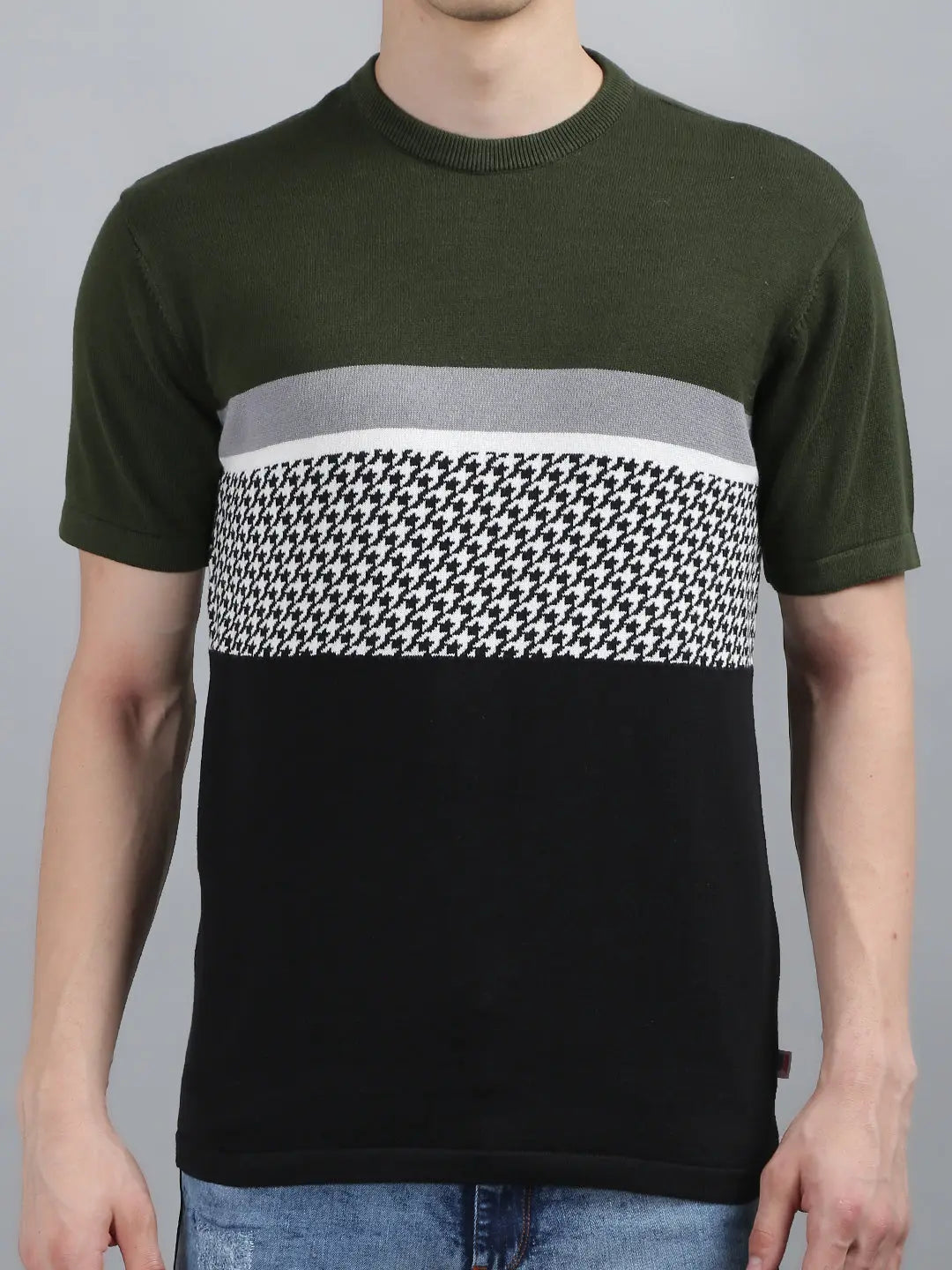 Green Solid Regular Fit Knit T-Shirt TIM PARIS