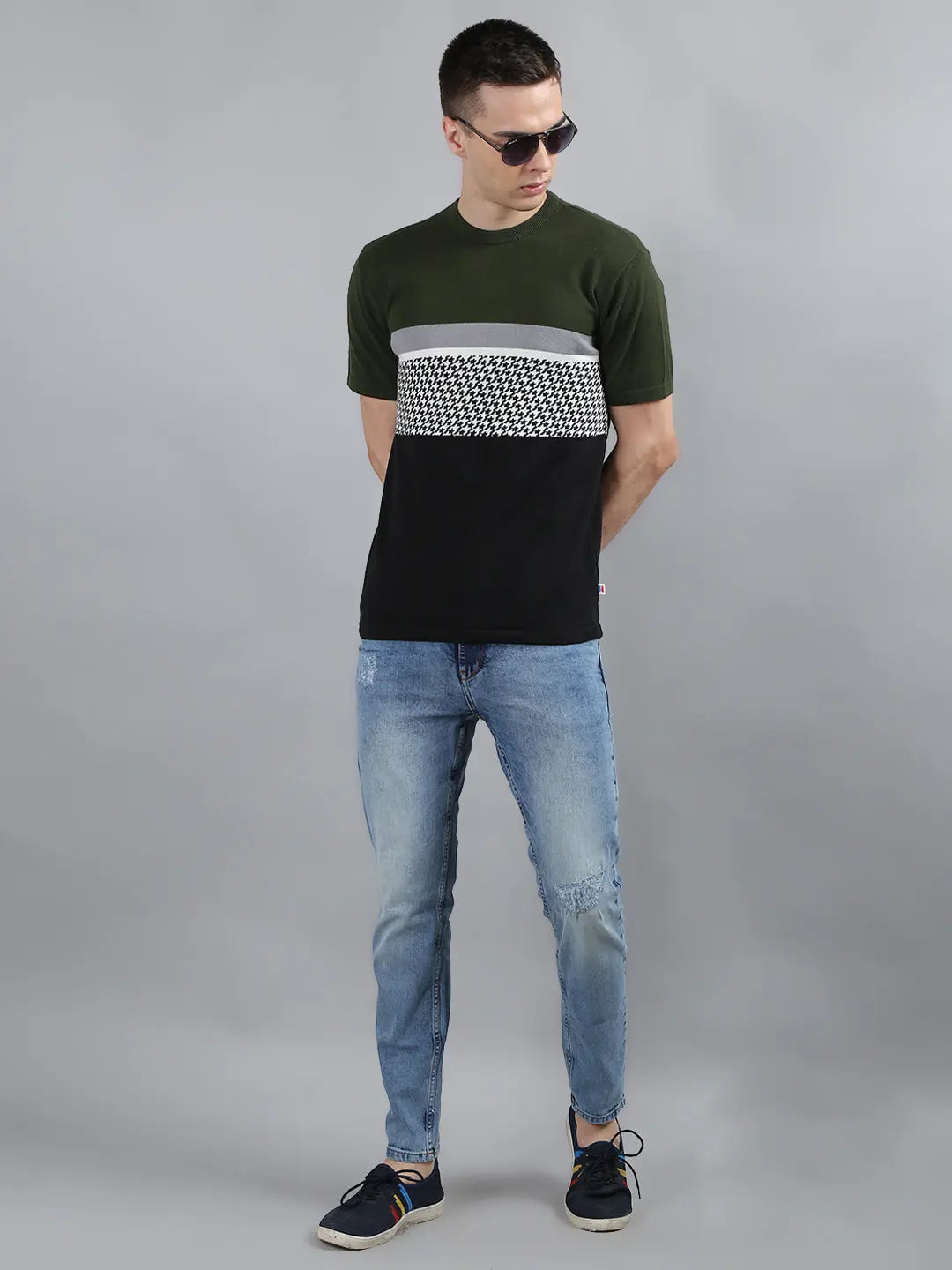 Green Solid Regular Fit Knit T-Shirt TIM PARIS