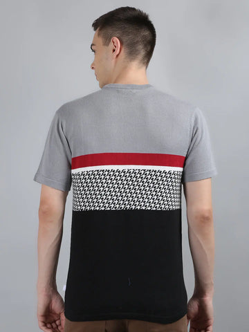 Grey Solid Regular Fit Knit T-Shirt TIM PARIS