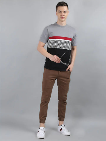 Grey Solid Regular Fit Knit T-Shirt TIM PARIS