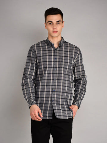 Navy & Beige Checkered Shirt Tim Paris