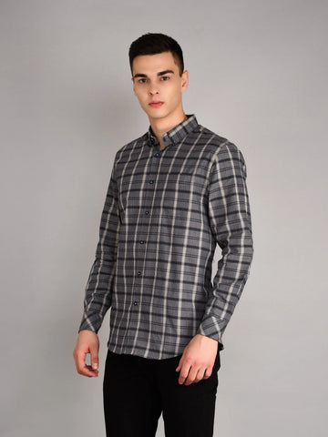 Navy & Beige Checkered Shirt Tim Paris