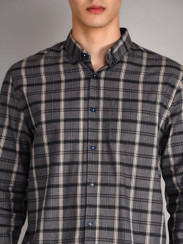 Navy & Beige Checkered Shirt Tim Paris
