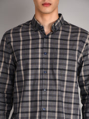 Navy & Beige Checkered Shirt