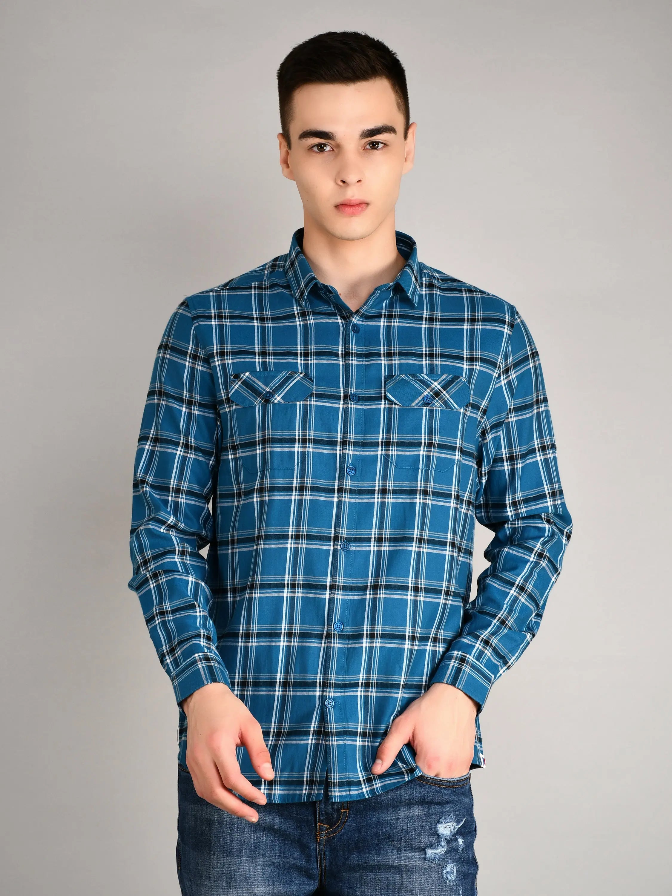 Blue Checks Checkered Regular Fit Shirt TIM PARIS