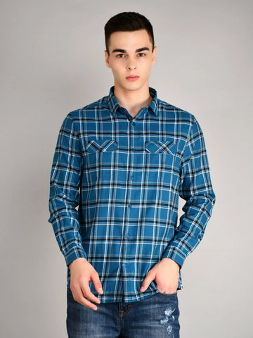 Blue Checks Checkered Regular Fit Shirt TIM PARIS