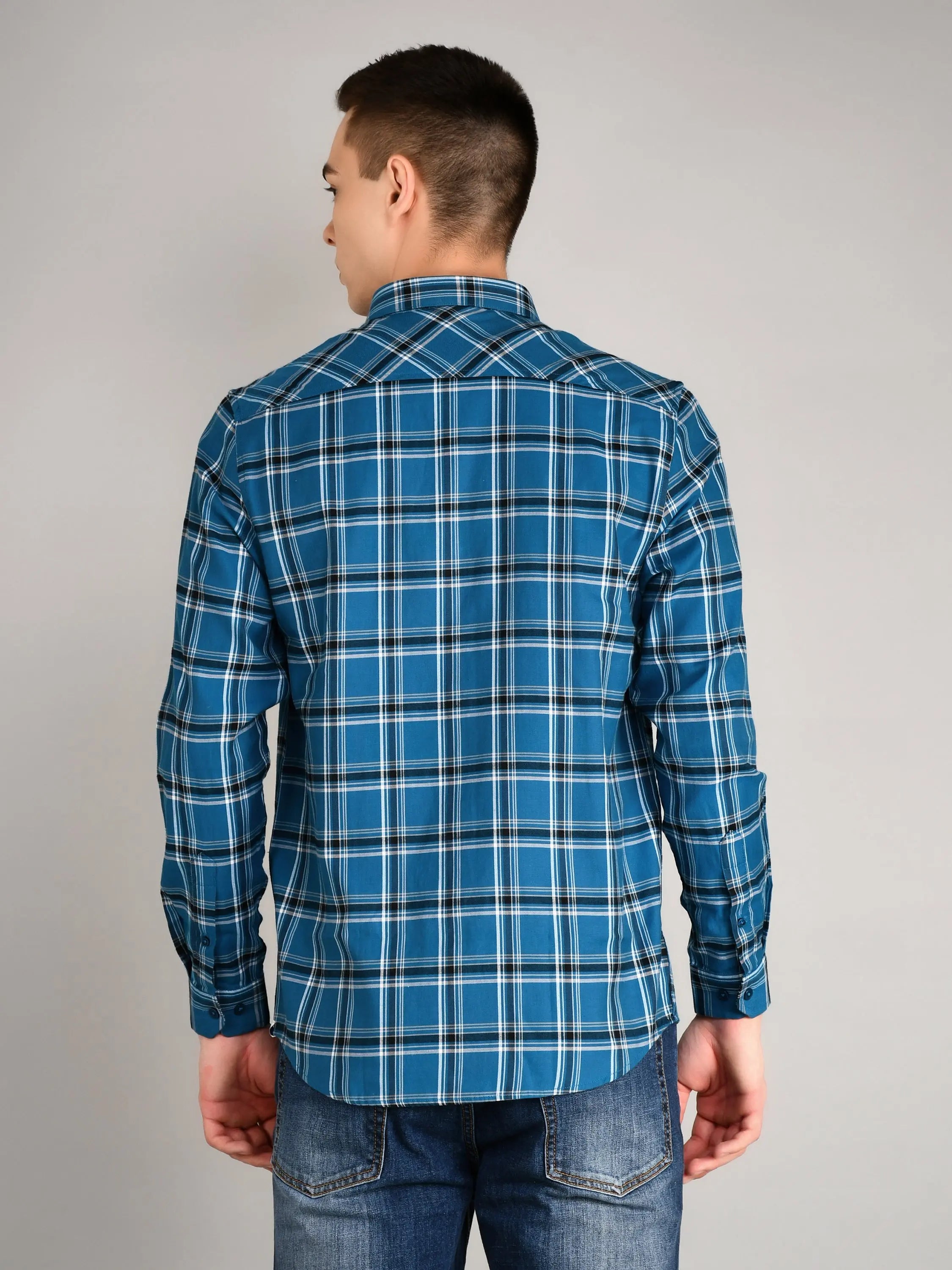 Blue Checks Checkered Regular Fit Shirt TIM PARIS