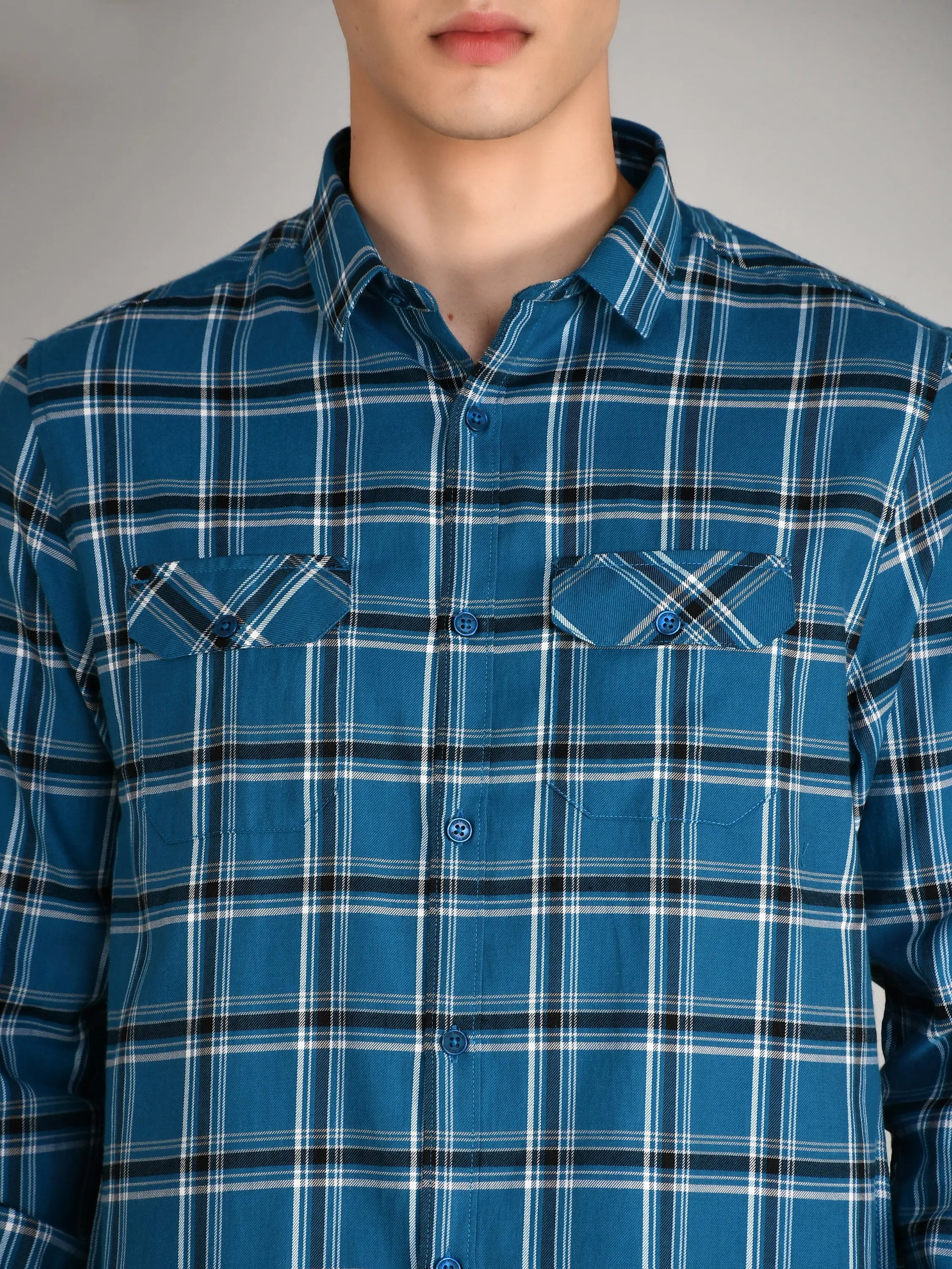 Blue Checks Checkered Regular Fit Shirt TIM PARIS