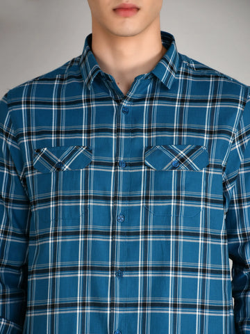 Blue Checks Checkered Regular Fit Shirt TIM PARIS