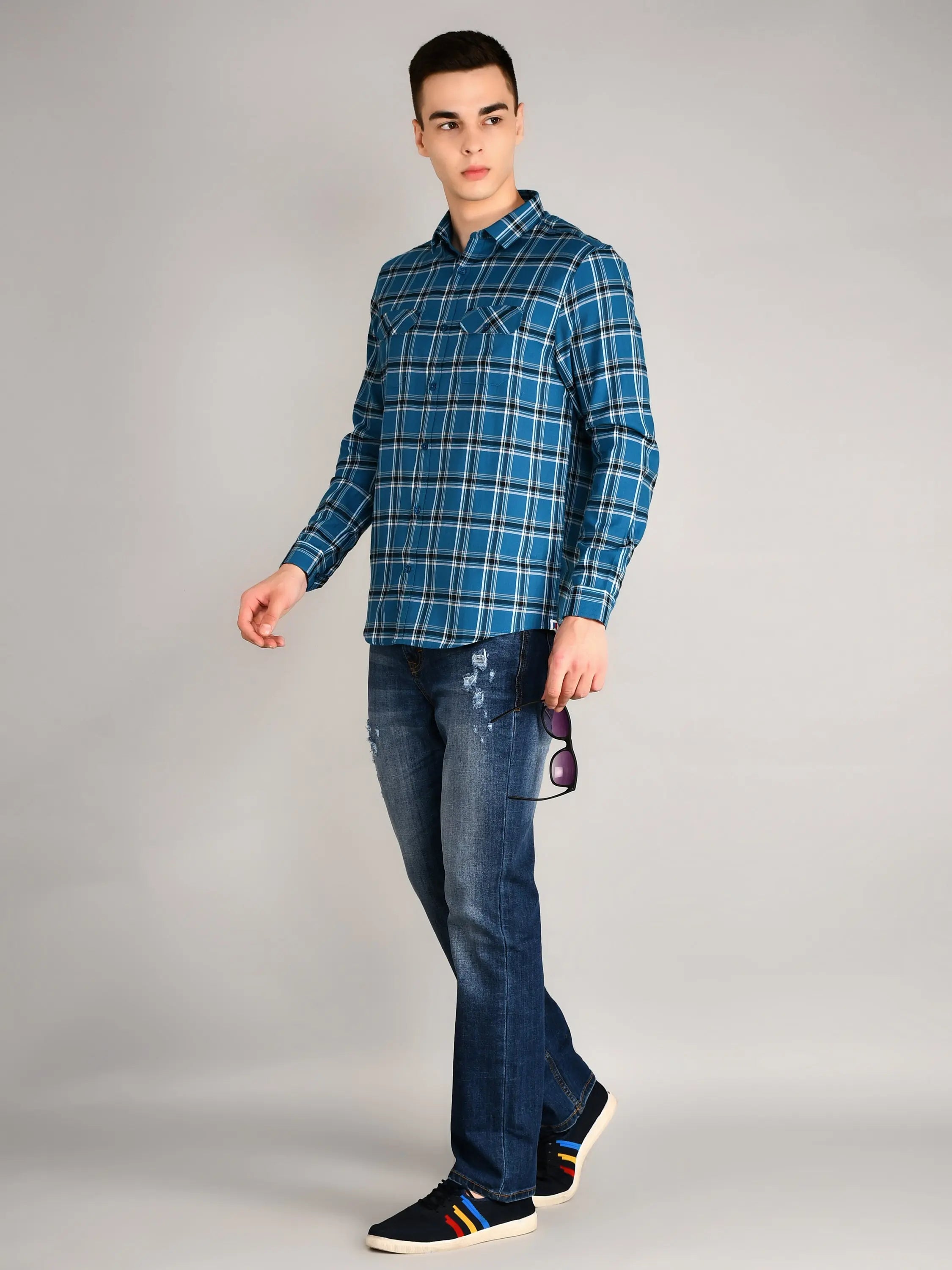 Blue Checks Checkered Regular Fit Shirt TIM PARIS
