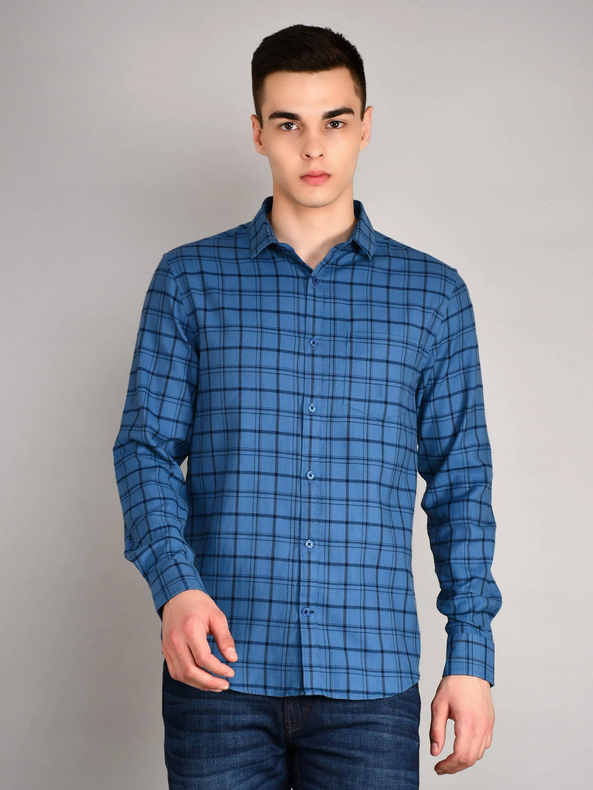 Blue Checks Checkered Regular Fit Shirt TIM PARIS