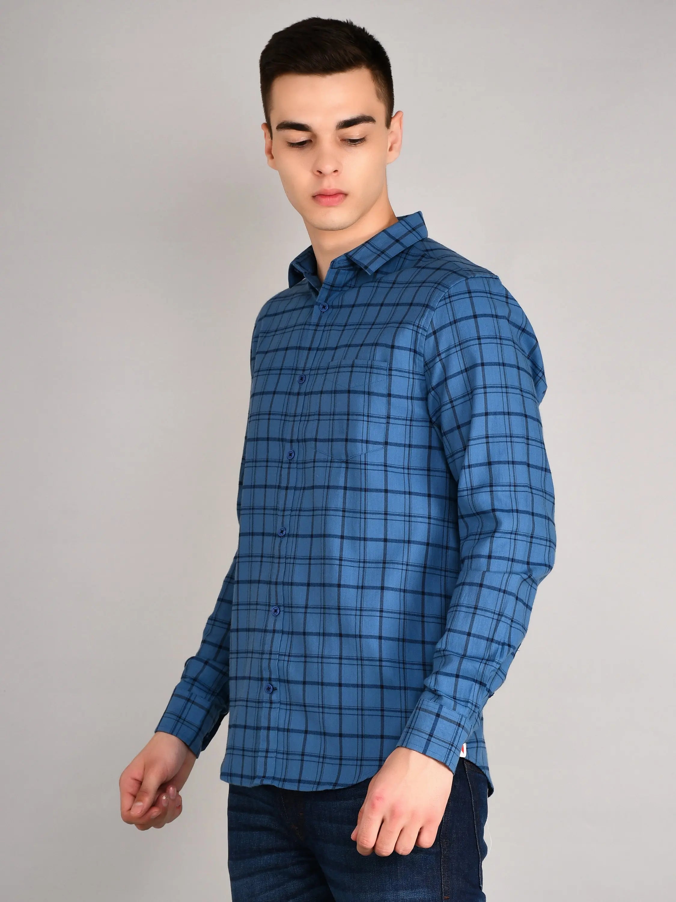 Blue Checks Checkered Regular Fit Shirt TIM PARIS