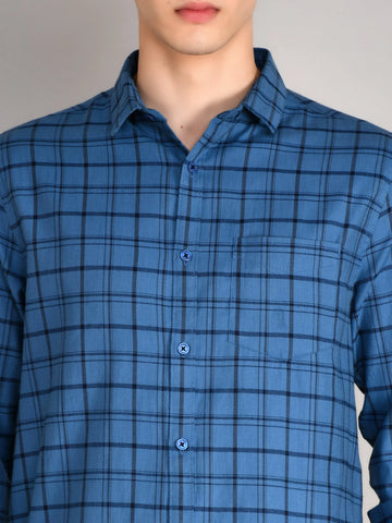 Blue Checks Checkered Regular Fit Shirt TIM PARIS