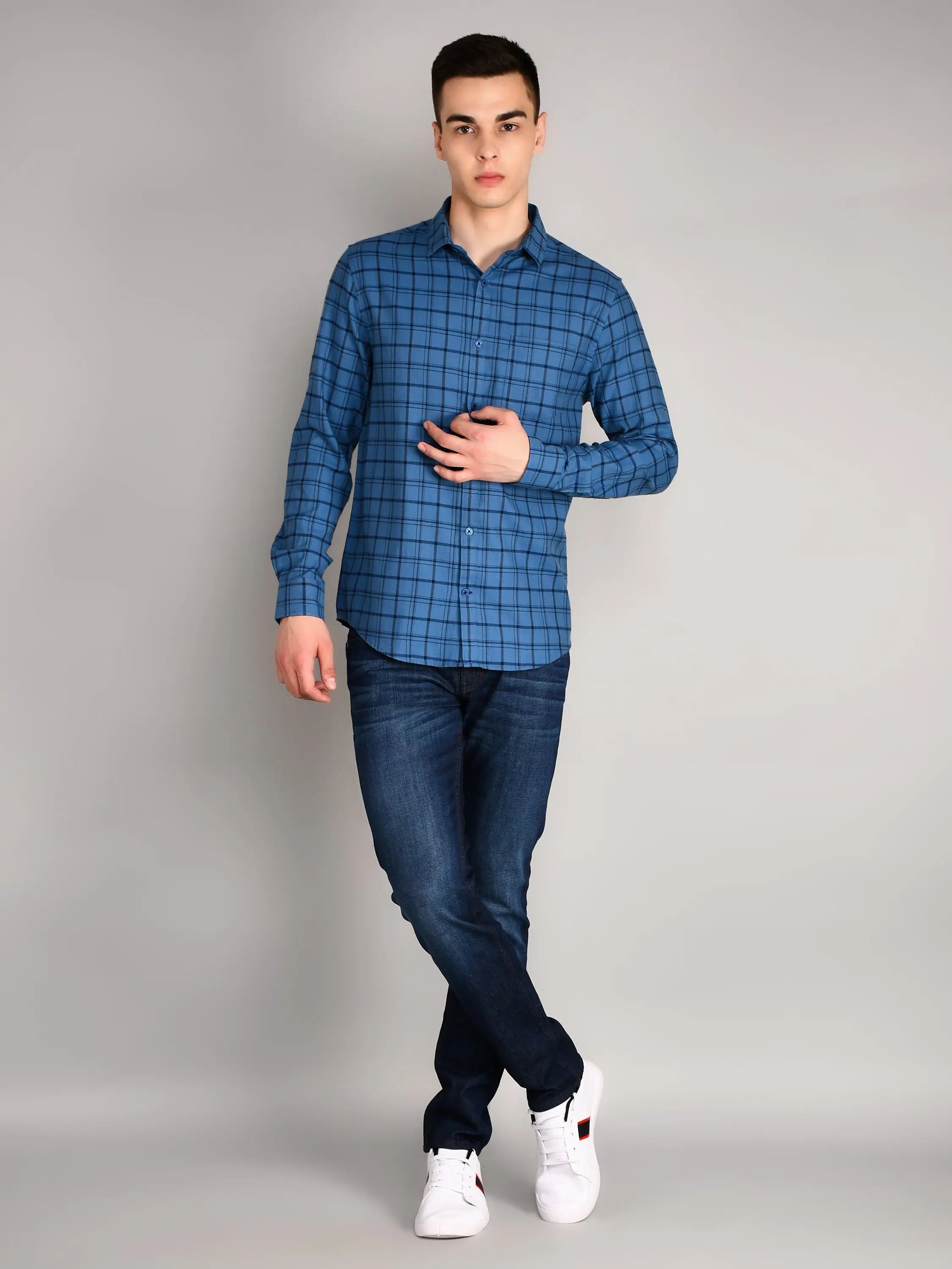 Blue Checks Checkered Regular Fit Shirt TIM PARIS