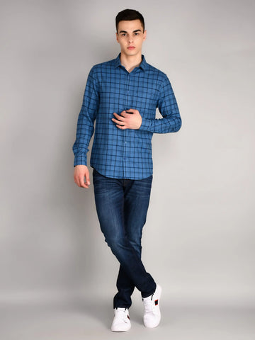 Blue Checks Checkered Regular Fit Shirt TIM PARIS
