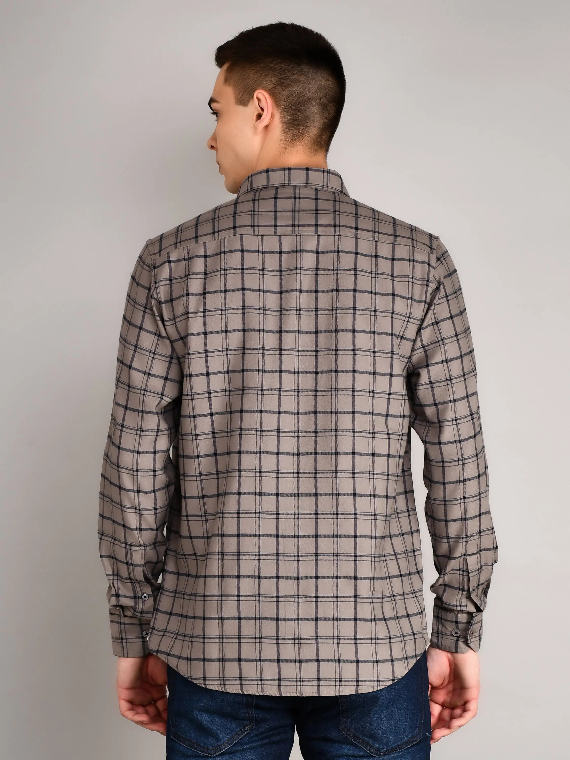 Grey Checks Checkered Regular Fit Shirt TIM PARIS