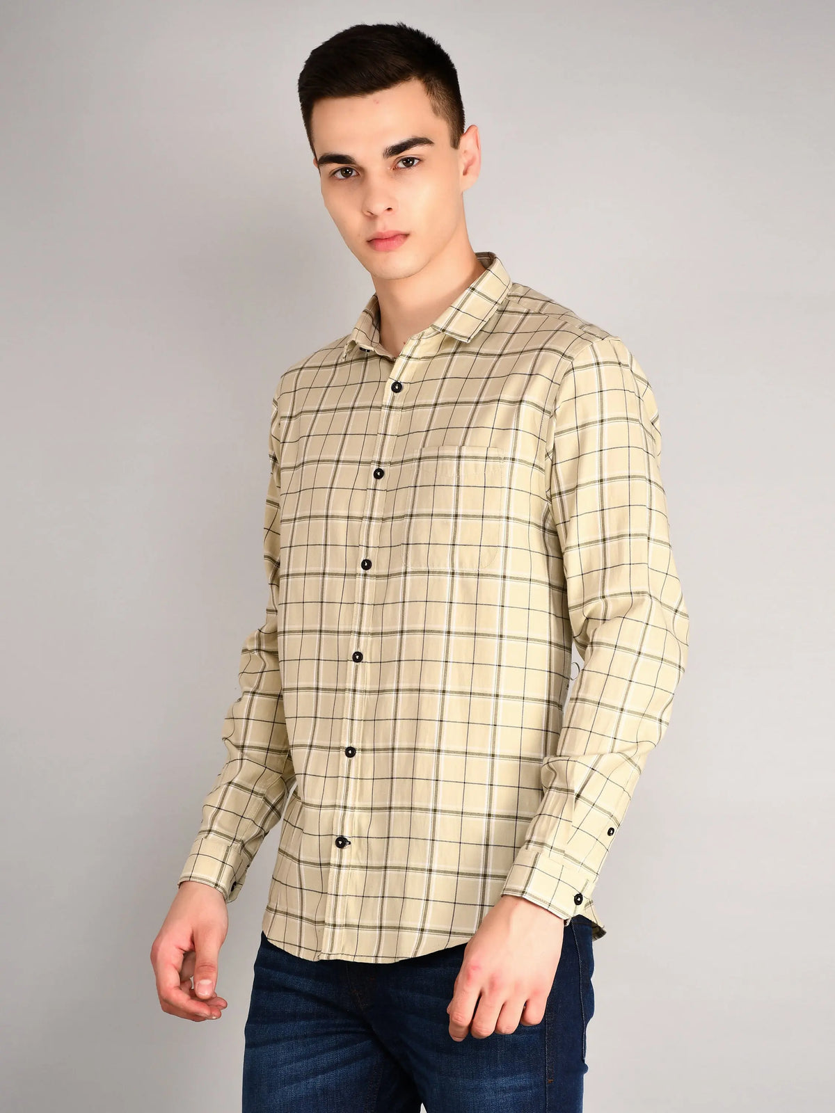 Light Olive Checks Checkered Regular Fit Shirt TIM PARIS