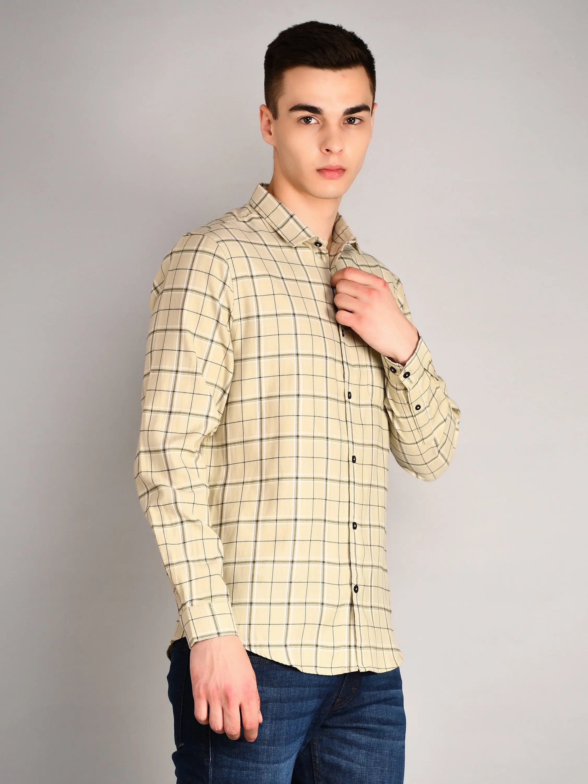 Light Olive Checks Checkered Regular Fit Shirt TIM PARIS