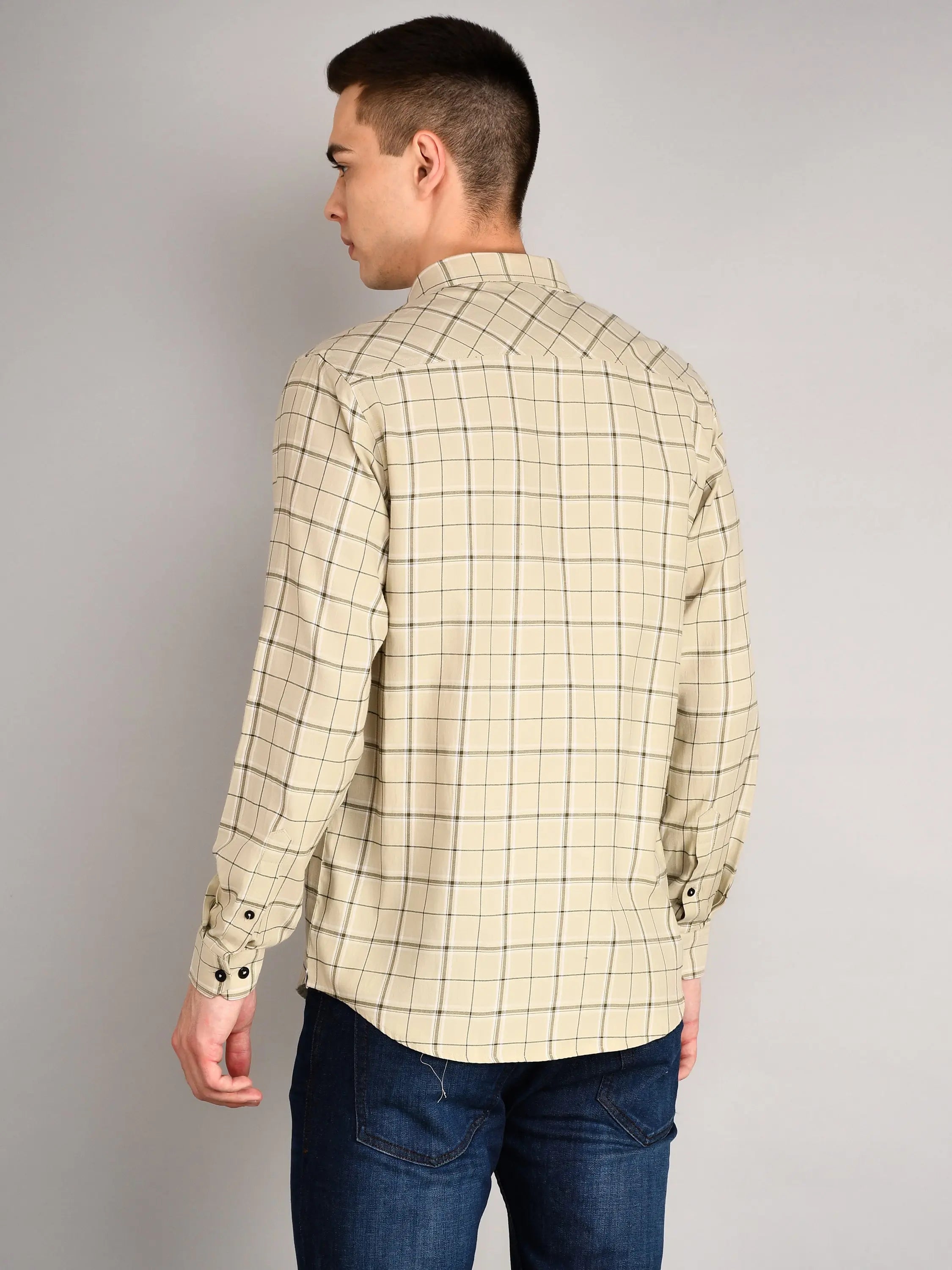 Light Olive Checks Checkered Regular Fit Shirt TIM PARIS