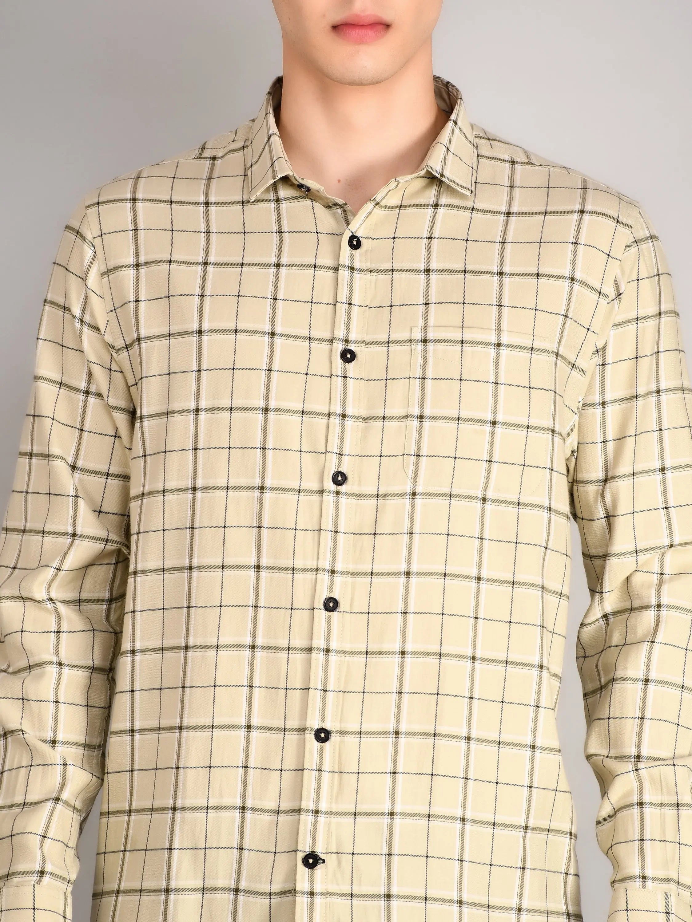 Light Olive Checks Checkered Regular Fit Shirt TIM PARIS