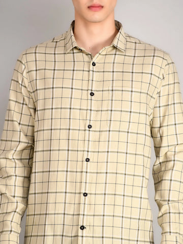Light Olive Checks Checkered Regular Fit Shirt TIM PARIS