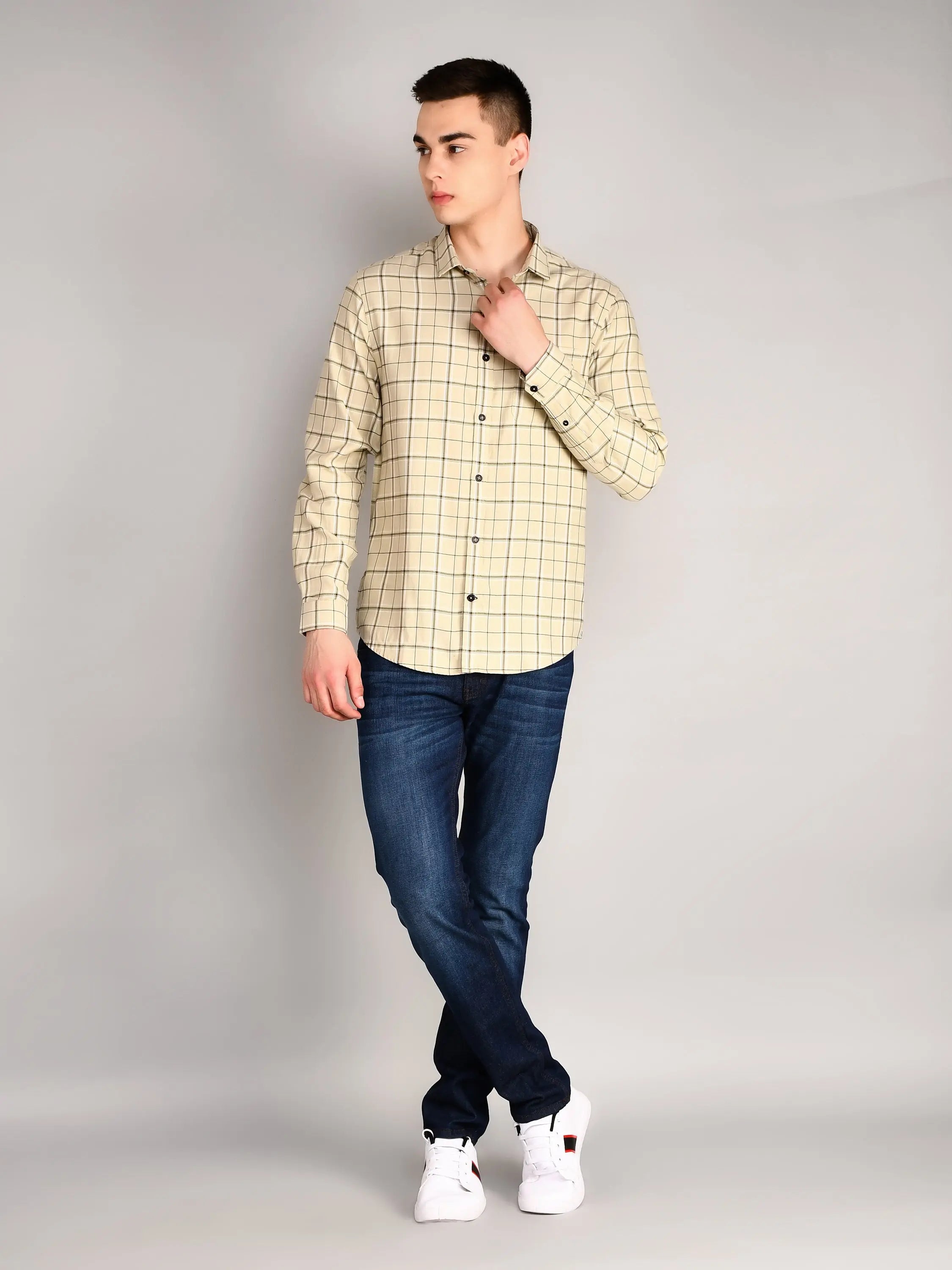 Light Olive Checks Checkered Regular Fit Shirt TIM PARIS