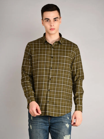 Olive Checks Checkered Regular Fit Shirt TIM PARIS