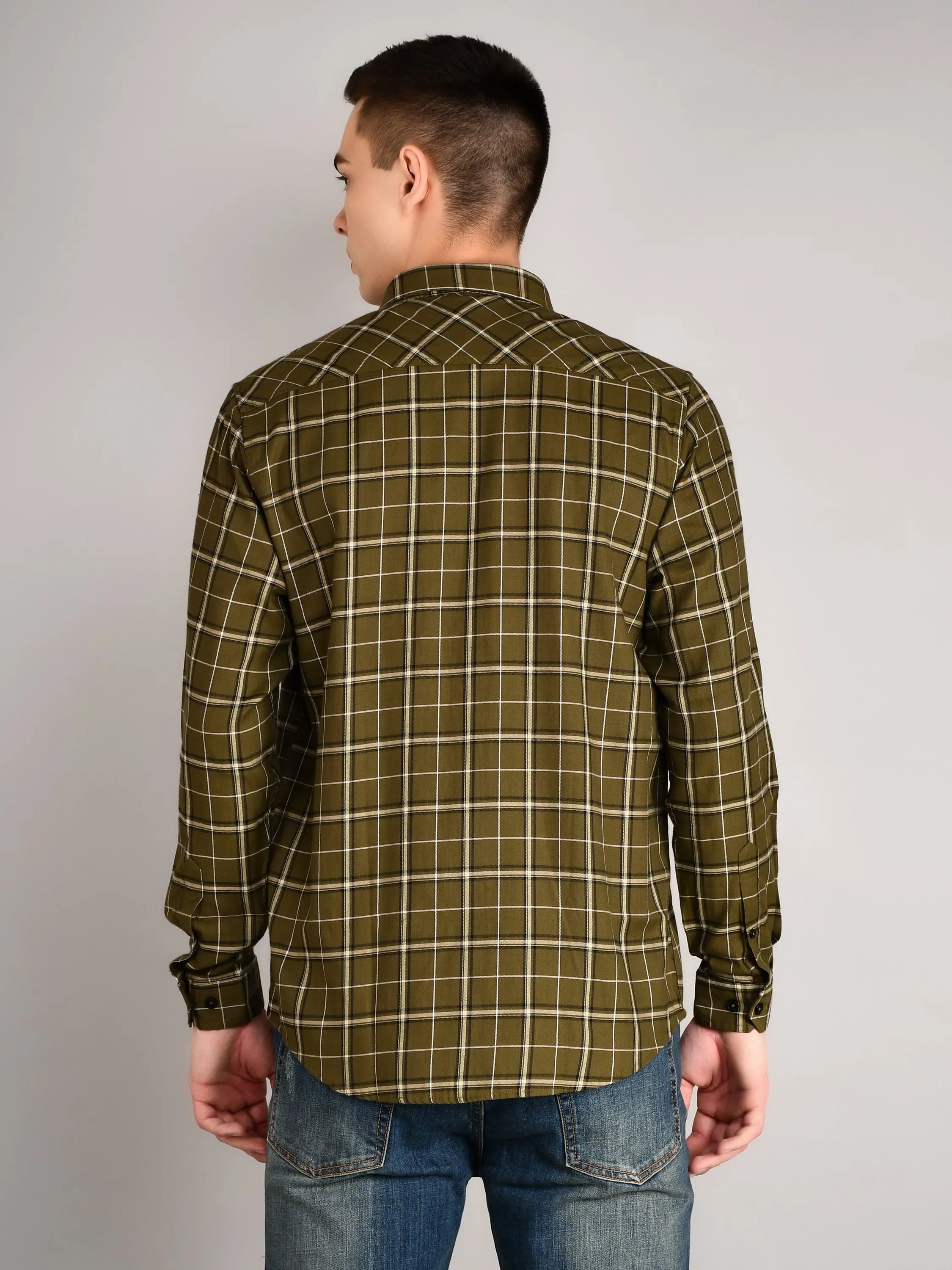Olive Checks Checkered Regular Fit Shirt TIM PARIS